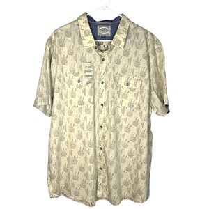 Flag & Anthem NWT Men's Short Sleeve Western Button Up Shirt Ivory XXL Cactus